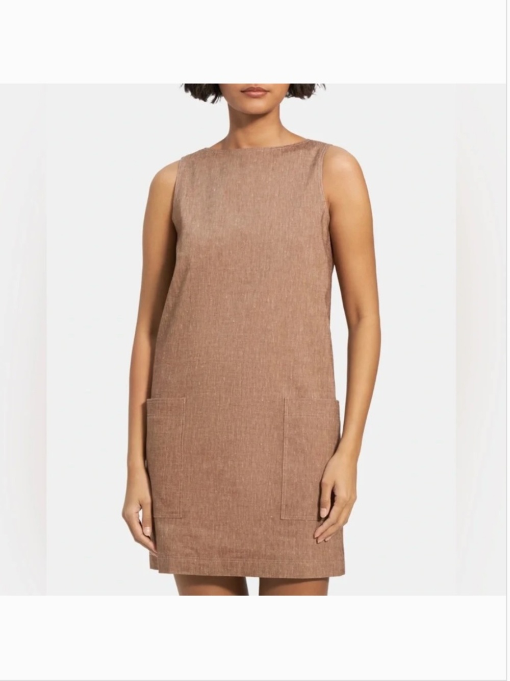 Theory Mod Sleeveless Bronze Linen Blend Shift Dress Size 10